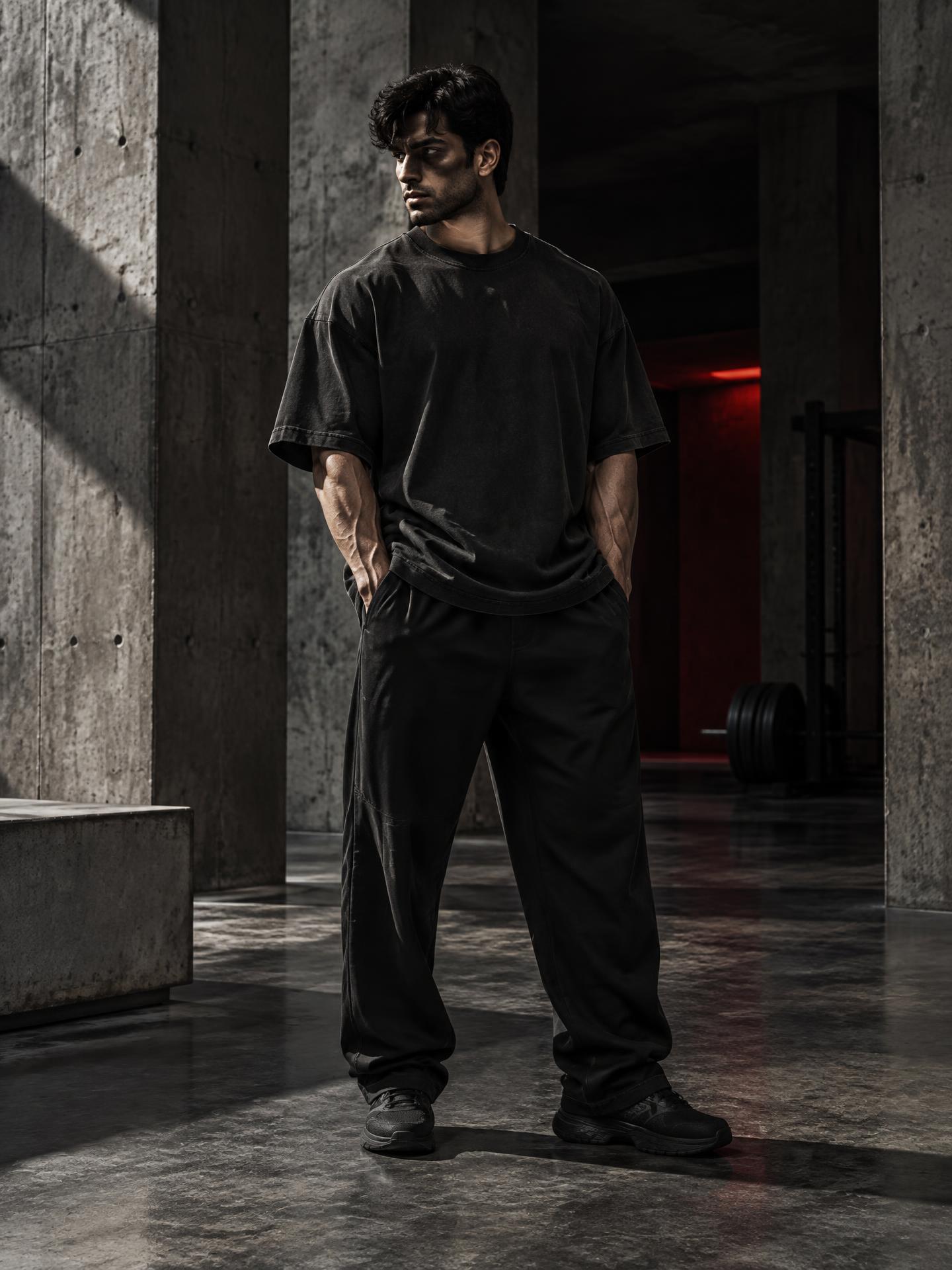 XYREN campaign athlete wearing black oversized gymwear
